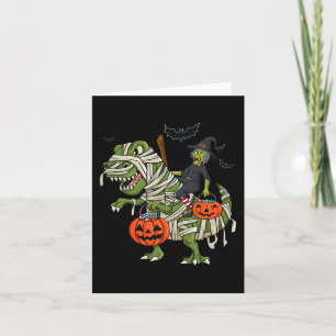 Tarjeta Halloween Witch Riding T Rex Fun Boys Chicas