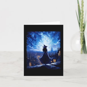 Tarjeta Halloween Witch Starry Night Van Gogh Aesthetic Pa