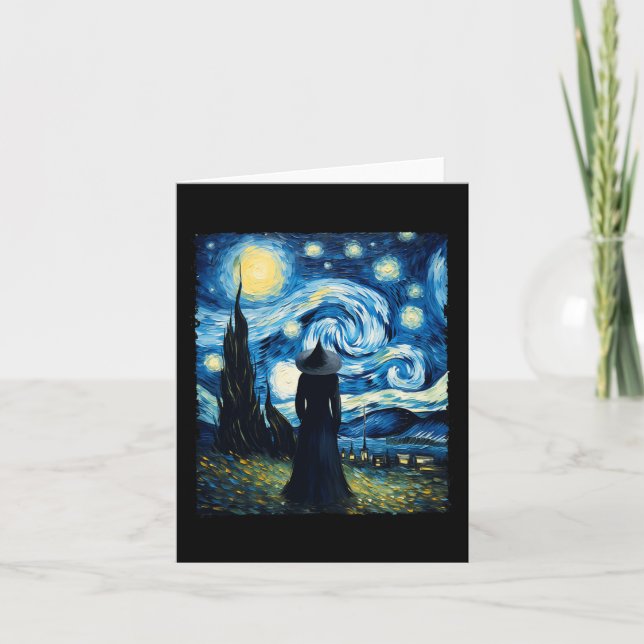 Tarjeta Halloween Witch Starry Night Van Gogh Aesthetic Pa (Anverso)