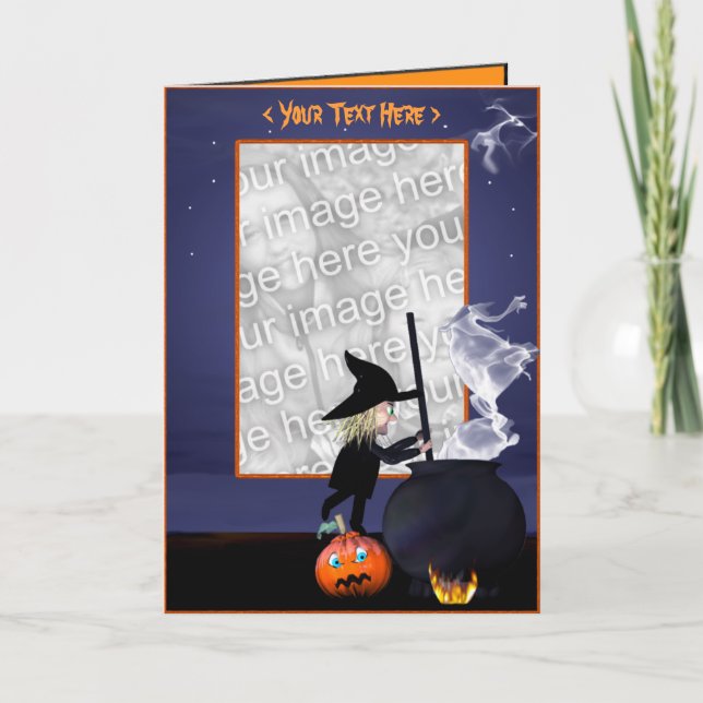 Tarjeta Halloween Witch Stirring Cauldron (fotograma) (Anverso)