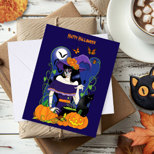 Tarjeta Halloween Witch Sugar Skull