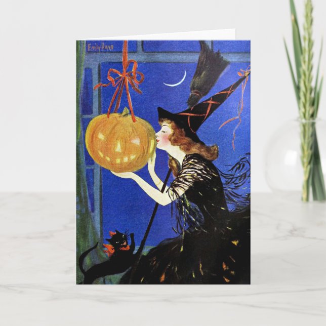 Tarjeta Halloween Witch Vintage Art (Anverso)