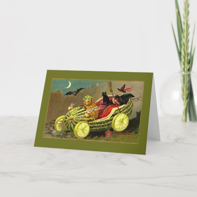 Tarjeta Halloween Witch's Watermelon Car (Anverso)