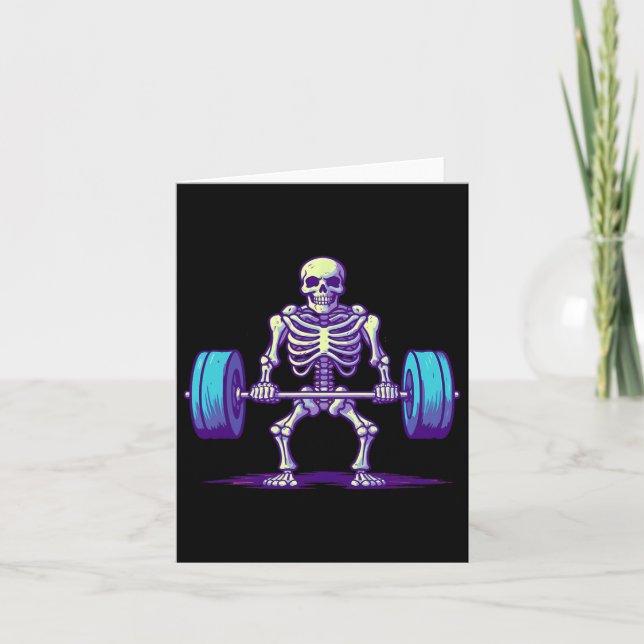 Tarjeta Halloween Workout Costume Funny Deadlift Skeletem (Anverso)