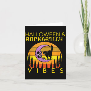 Tarjeta Halloween y vibraciones de Rockabilly gato negro y