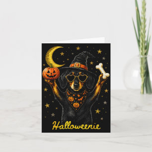 Tarjeta Halloweenie divertido perro salchicha bruja de Hal