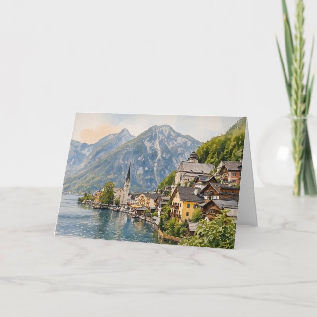 Tarjeta Hallstatt Austria Acuarela (Anverso)