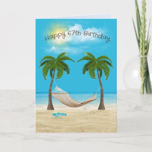 Tarjeta Hamaca en la playa Cumpleaños 67 (Anverso)