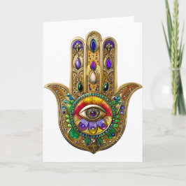Tarjeta Hamsa de oro pintado amatista rubí tercer ojo