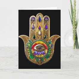 Tarjeta Hamsa de oro pintado amatista rubí tercer ojo