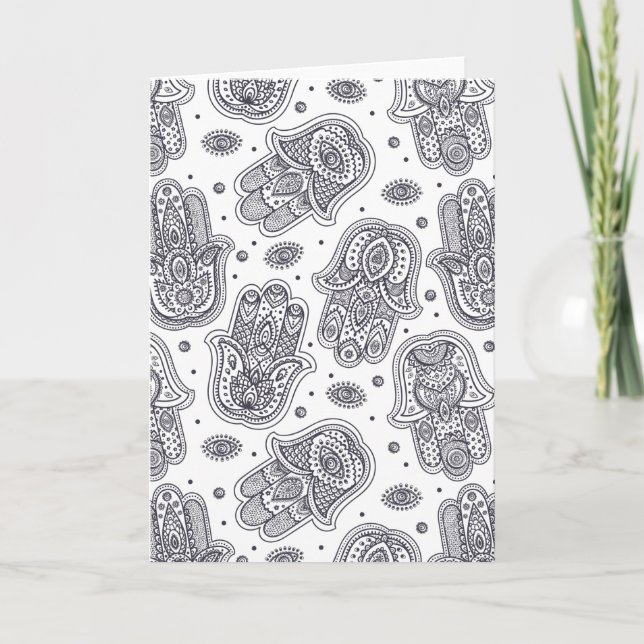 Tarjeta Hamsa dibujado mano inspirado (Anverso)