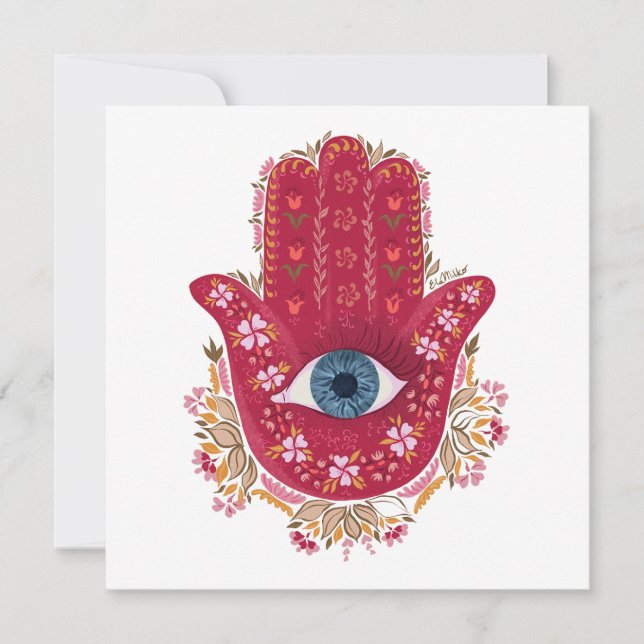 Tarjeta Hamsa Hand_Magenta_Cream (Anverso)