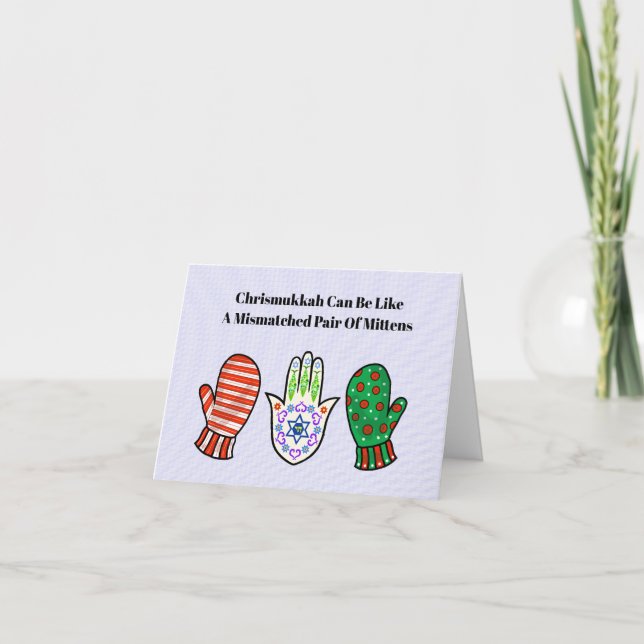 Tarjeta Hamsa y Mittens Chrismukkah (Anverso)