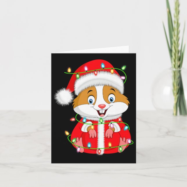 Tarjeta Hamster Christmas Lights Santa Costume Cute Animal (Anverso)