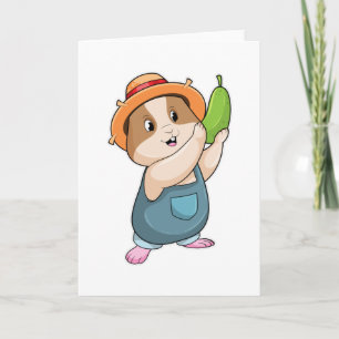 Tarjeta Hámster como granjero con calabacín