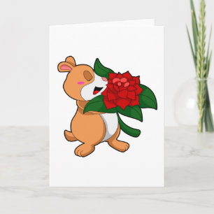Tarjeta Hámster con Flor Rosa