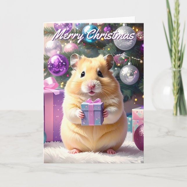 Tarjeta Hamster con Navidades de regalo (Anverso)