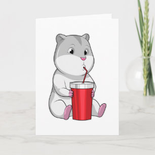 Tarjeta Hámster con taza y pajita