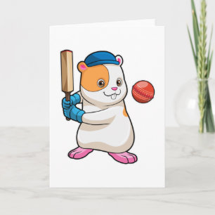 Tarjeta Hámster en Cricket con bate y gorra de cricket