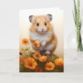 Tarjeta Hamster Entre Flores Naranjas