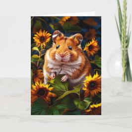 Tarjeta Hamster entre girasoles