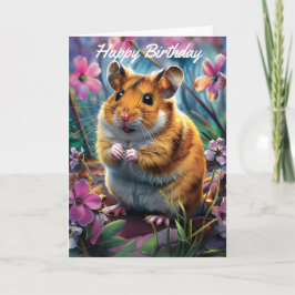 Tarjeta Hámster entre las flores rosadas Cumpleaños