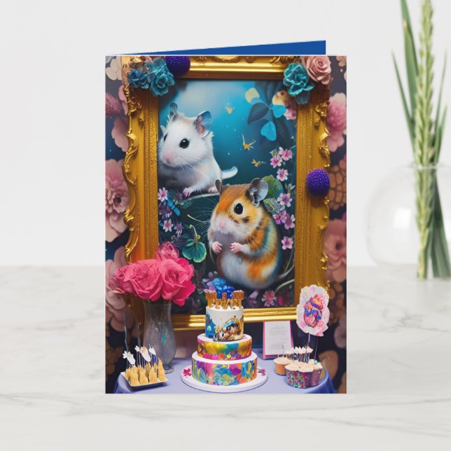 Tarjeta Hamsters de pastel de cumpleaños tan lindos tarjet (Anverso)