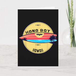 Tarjeta Hana retro y surf en la playa de Hawaii 