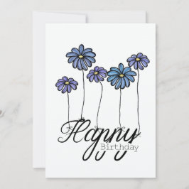 Tarjeta Hand-Drawn Birthday Card w Blue Flower Balloons