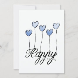 Tarjeta Hand-Drawn Birthday Card w D. Blue Heart Balloons
