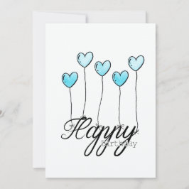 Tarjeta Hand-Drawn Birthday Card w L. Blue Heart Balloons