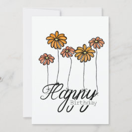 Tarjeta Hand-Drawn Birthday Card w Orange Flower Balloons