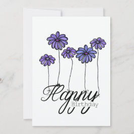Tarjeta Hand-Drawn Birthday Card w Purple Flower Balloons