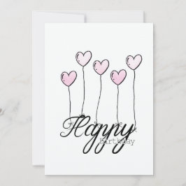 Tarjeta Hand-Drawn Birthday Card w Rosé Heart Balloons