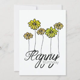 Tarjeta Hand-Drawn Birthday Card w Yellow Flower Balloons