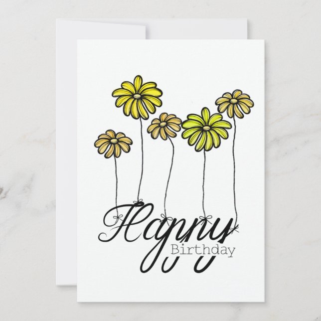 Tarjeta Hand-Drawn Birthday Card w Yellow Flower Balloons (Anverso)