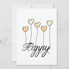Tarjeta Hand-Drawn Birthday Card w Yellow Heart Balloons