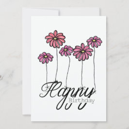 Tarjeta Hand-Drawn Birthday Card With Pink Flower Balloons