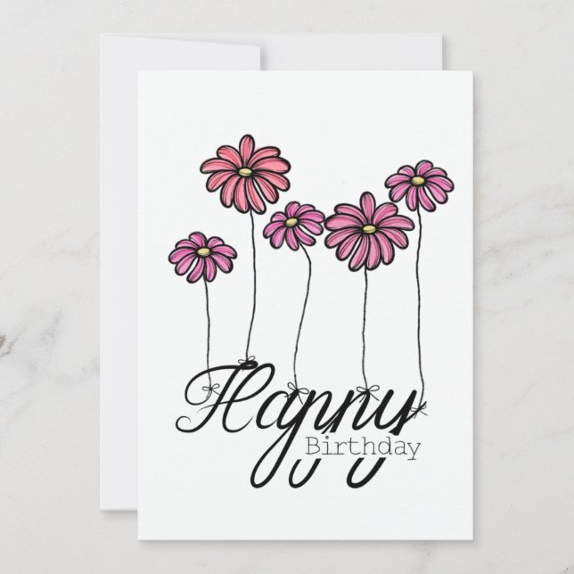Tarjeta Hand-Drawn Birthday Card With Pink Flower Balloons (Anverso)