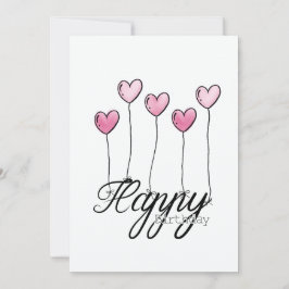 Tarjeta Hand-Drawn Birthday Card With Pink Heart Balloons