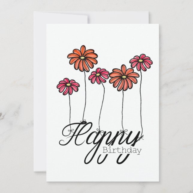 Tarjeta Hand-Drawn Birthday Card With Red Flower Balloons (Anverso)
