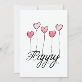 Tarjeta Hand-Drawn Birthday Card With Red Heart Balloons
