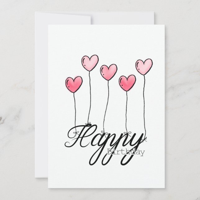 Tarjeta Hand-Drawn Birthday Card With Red Heart Balloons (Anverso)