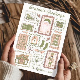 Tarjeta Hand Drawn doodle green peach christmas greeting