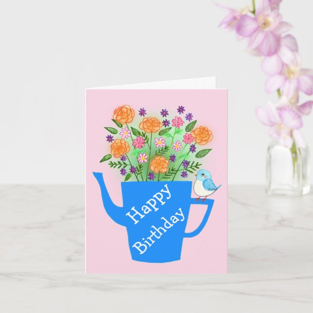 Tarjeta Hand-Drawn Whimsical Art Custom Birthday (Orquídea)