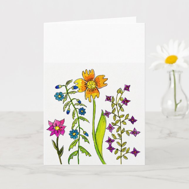 Tarjeta Hand-Drawn Wildflower Trio Greeting (Planta pequeña)