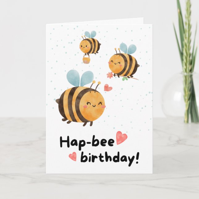 Tarjeta Hand Iilustrado Cute Bumble Bee Cumpleaños (Anverso)