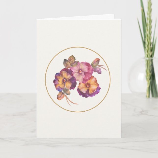 Tarjeta Hand-Painted Pansies — “Thinking of You” Card (Ivo (Anverso)
