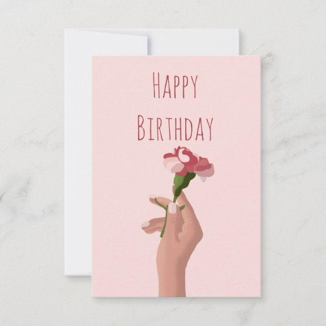 Tarjeta Hand with Carnation Flower Happy Birday (Anverso)
