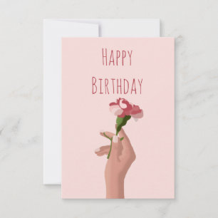 Tarjeta Hand with Carnation Flower Happy Birday